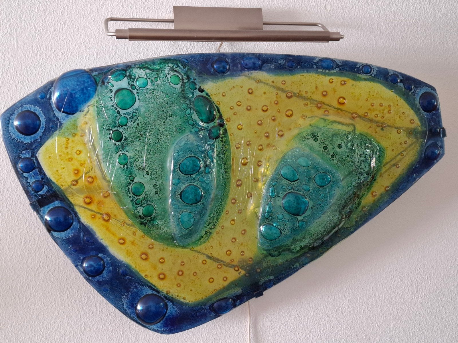 Uniek glas schilderij, kunstobject met verlichting, Ophalen