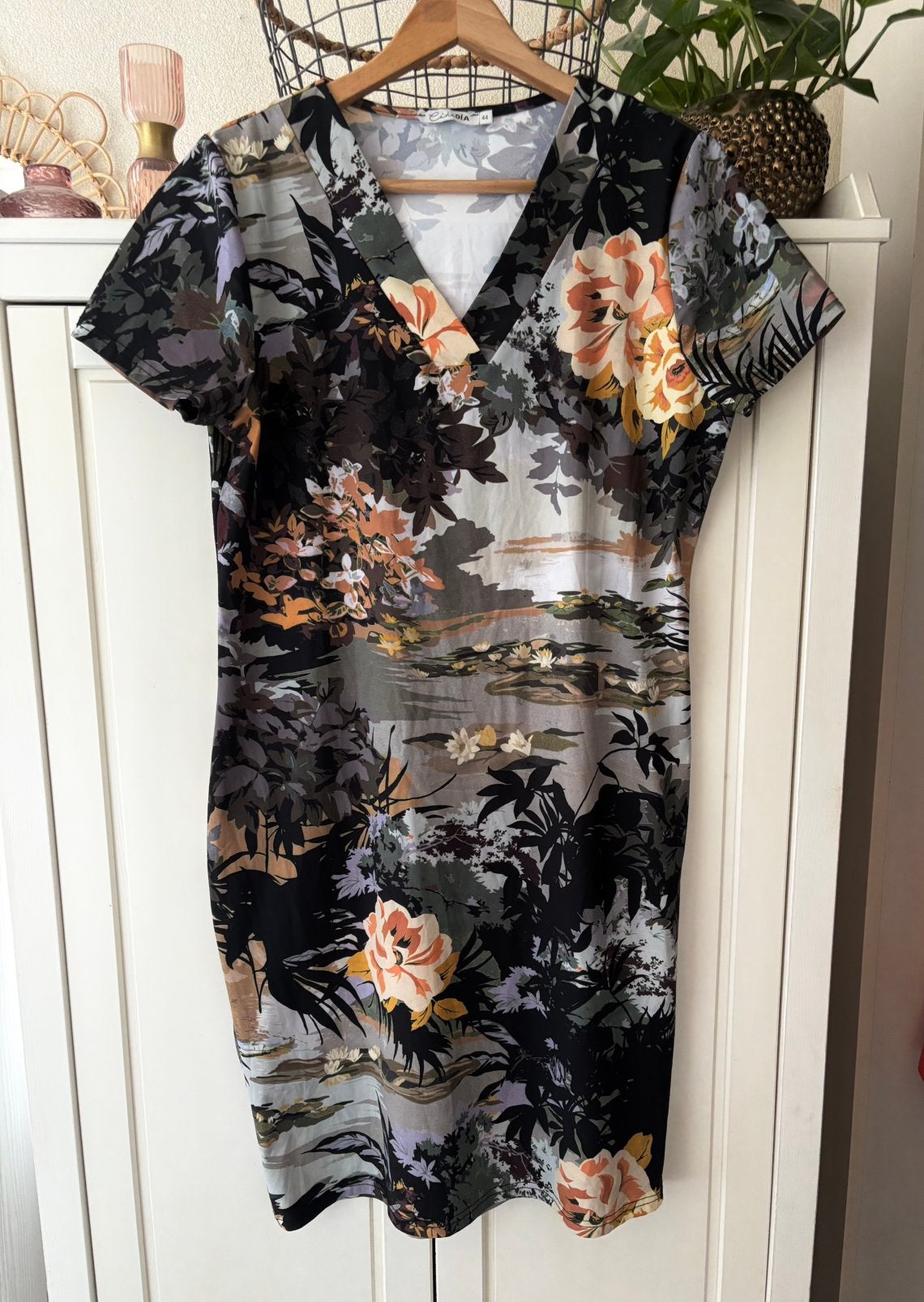 Cadadia travelstof jurk maat 44, Kleding | Dames, Jurken, Bruin, Maat 42/44 (L), Ophalen of Verzenden, Zo goed als nieuw