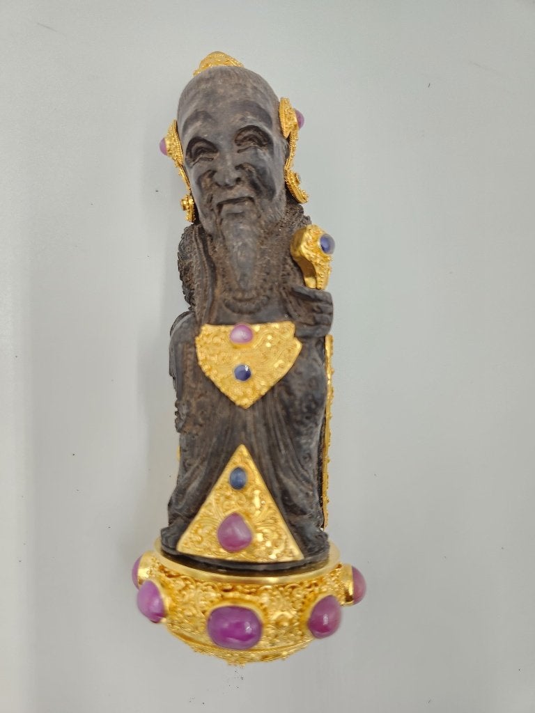 Nieuwe Kris Bali Handle Pendeta Areng Hout Zilver Goud HTA75, Verzenden