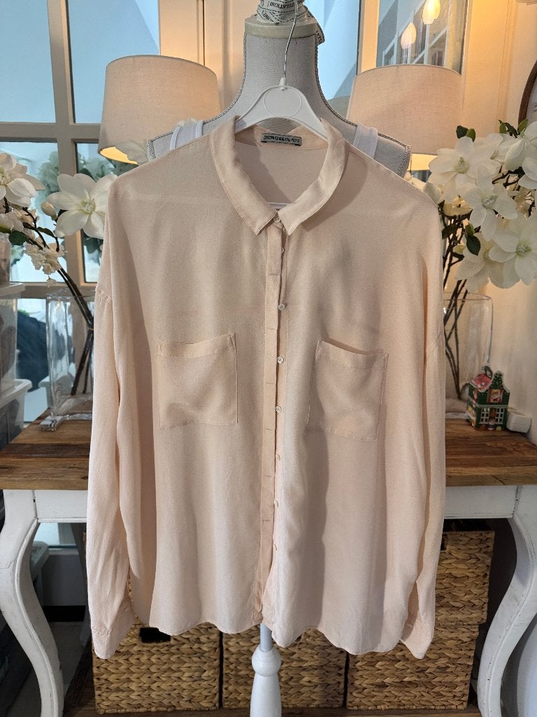 Transparante, zachtroze/Peach, zijden blouse Drykorn, 38-40, Verzenden, Zo goed als nieuw, Maat 38/40 (M)