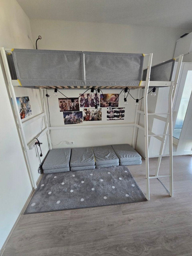 bed, Ophalen, Zachte vormen, een stevige ladder en zijsteunen van stof, 90 cm, Eenpersoons