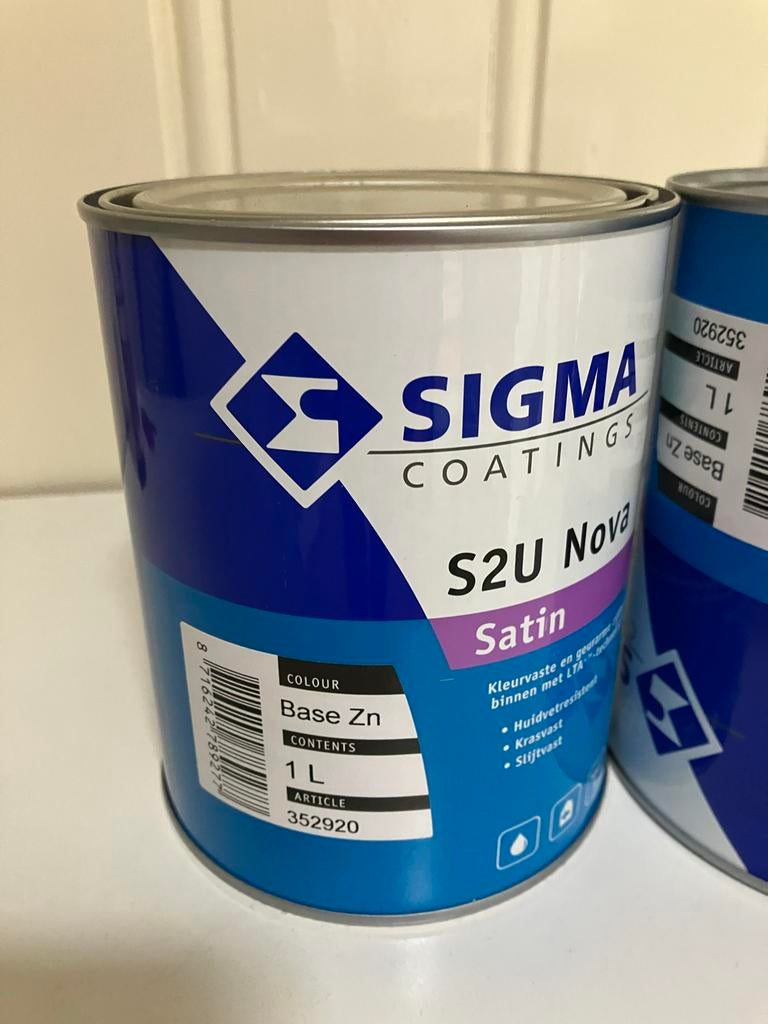 Sigma S2U Nova Satin Lakverf - 1L Base Zn, Doe-het-zelf en Verbouw, Verf, Beits en Lak, Zo goed als nieuw, Lak, Minder dan 5 liter