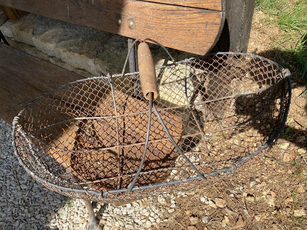 Brocante Franse draadmand/plukmand metaal, Ophalen of Verzenden