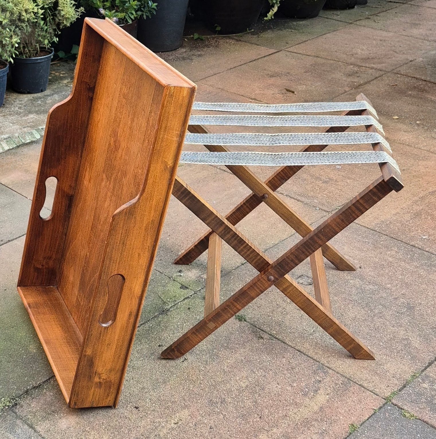 Houten Butler Tray / Serveertafel met los dienblad, Ophalen, Minder dan 55 cm, Gebruikt, 60 cm of meer