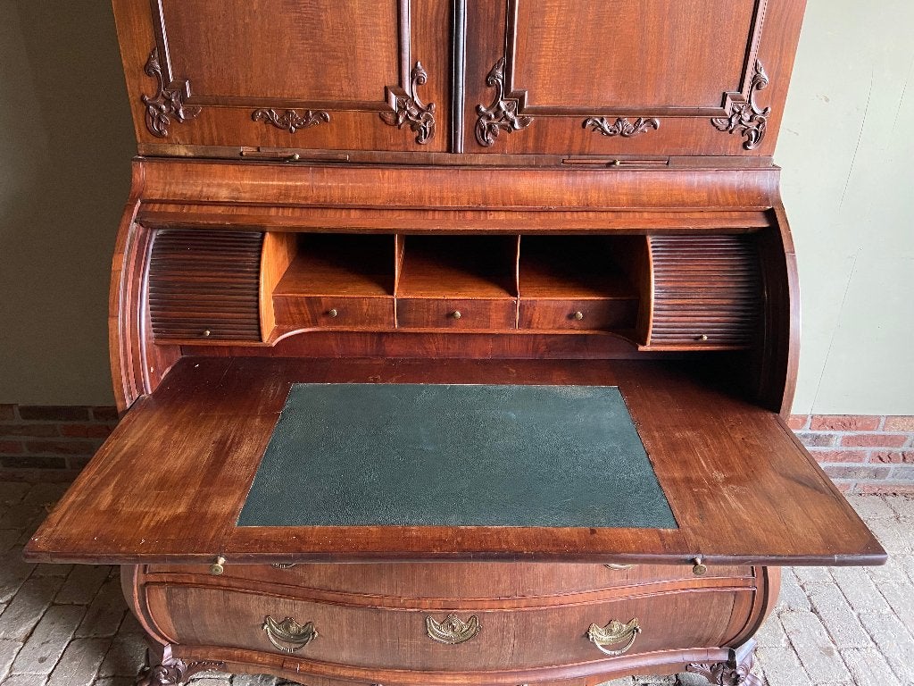 Prachtige antiek mahonie topbureau secretaire cylinderbureau, Verzenden