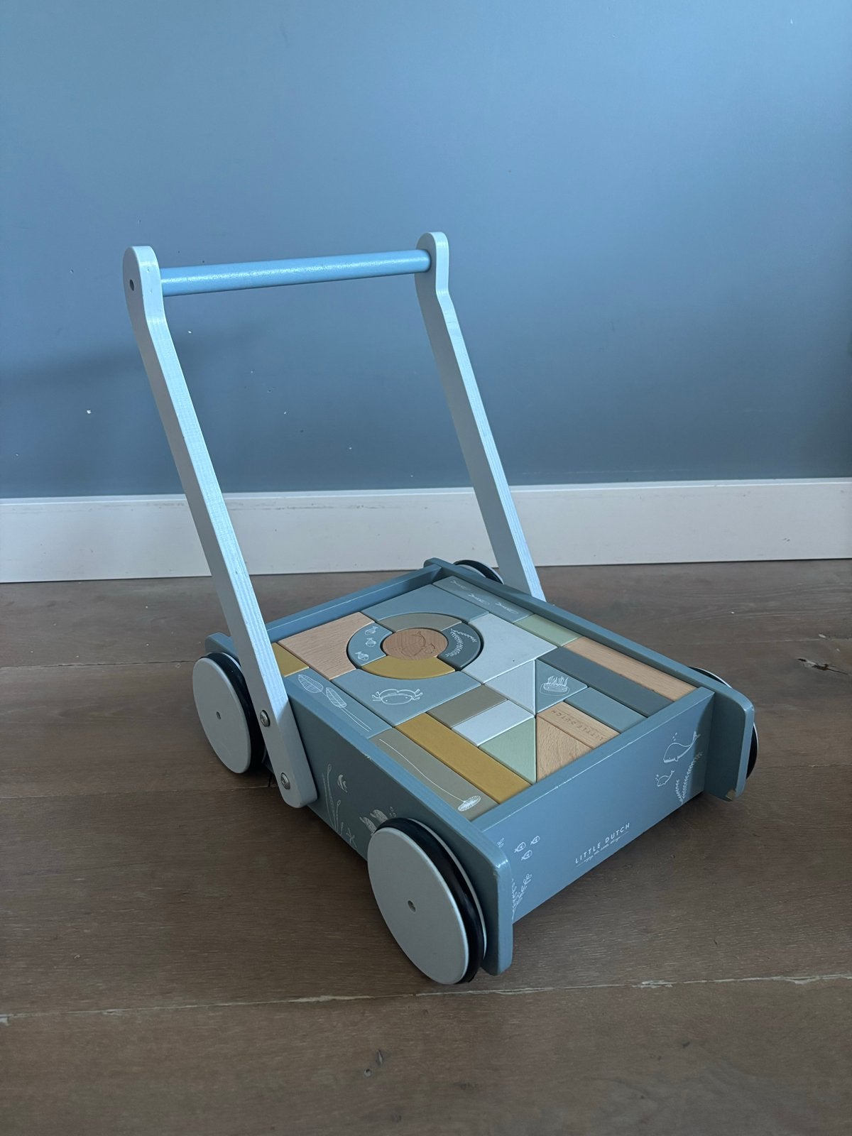 Little Dutch Houten Loopwagen met blokken - Ocean, Kinderen en Baby's, Ophalen of Verzenden, Zo goed als nieuw, Overige typen