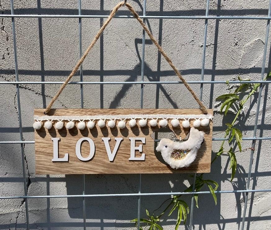 HOUT DECO HANGER NR 141 met LOVE EN VOGEL NIEUW, -, Ophalen of Verzenden, 24 cm, 11 cm
