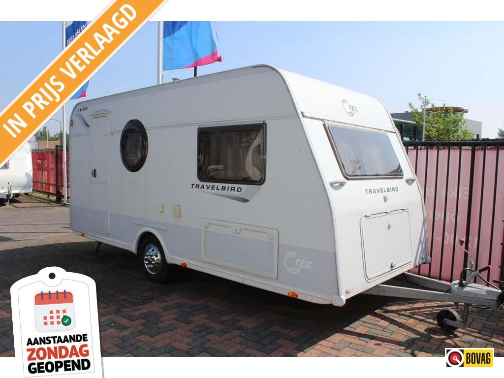 TEC Travel Bird 380 Compleet, lichtgewicht , zondag open!!, T.E.C., Bedrijf, Tot 4 meter, Dwarsbed