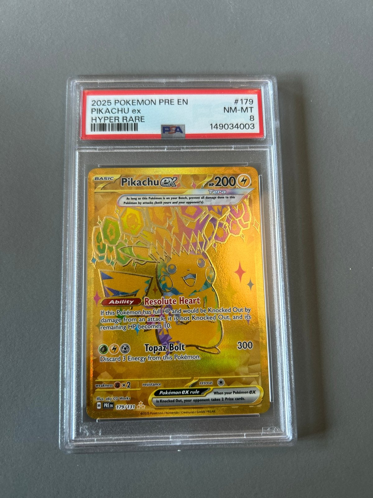 Pikachu ex 179 - prismatic - PSA 8 - Pokémon kaart, Ophalen of Verzenden, Zo goed als nieuw, Losse kaart, Foil