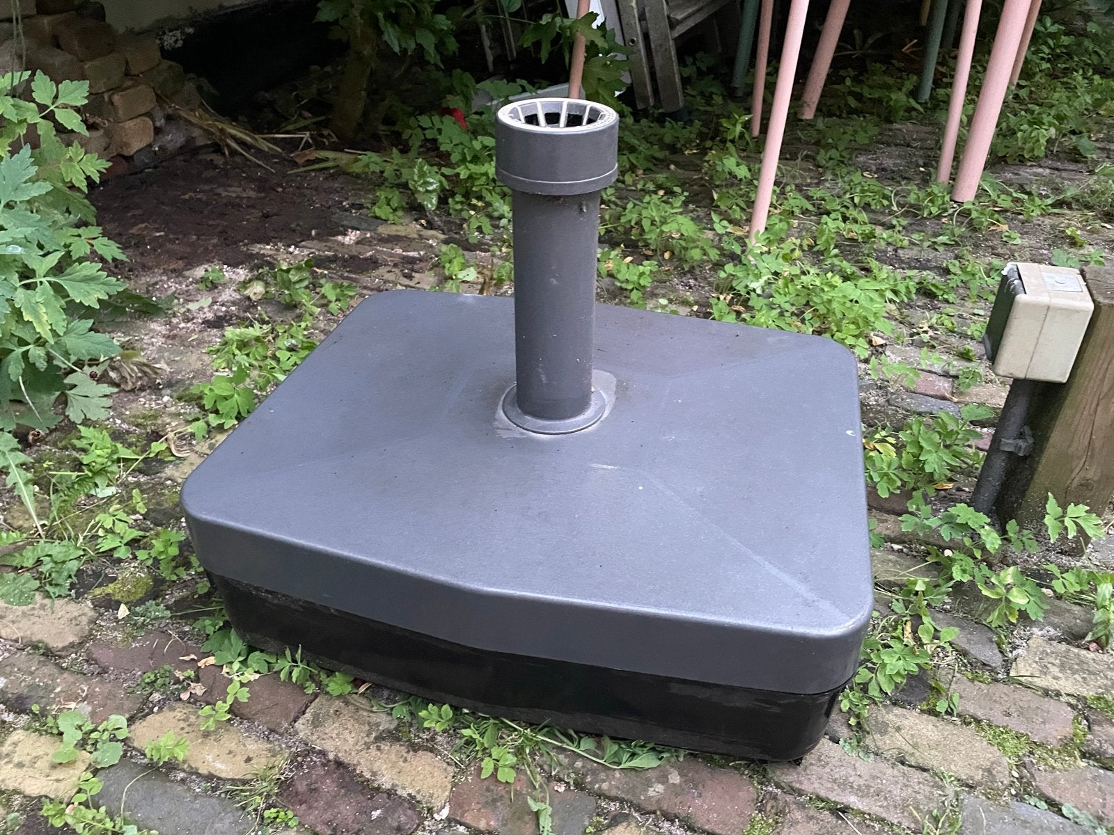 Supergrip parasolvoet met wieltjes, gevuld met zand, Ophalen, Gebruikt, Minder dan 1 meter, Parasolvoet