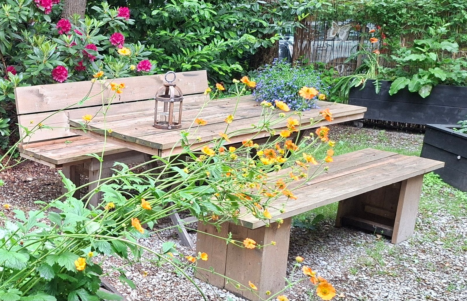 Picknicktafel compleet met 2 banken, 200 cm lengte, Ophalen, Zo goed als nieuw, Hout