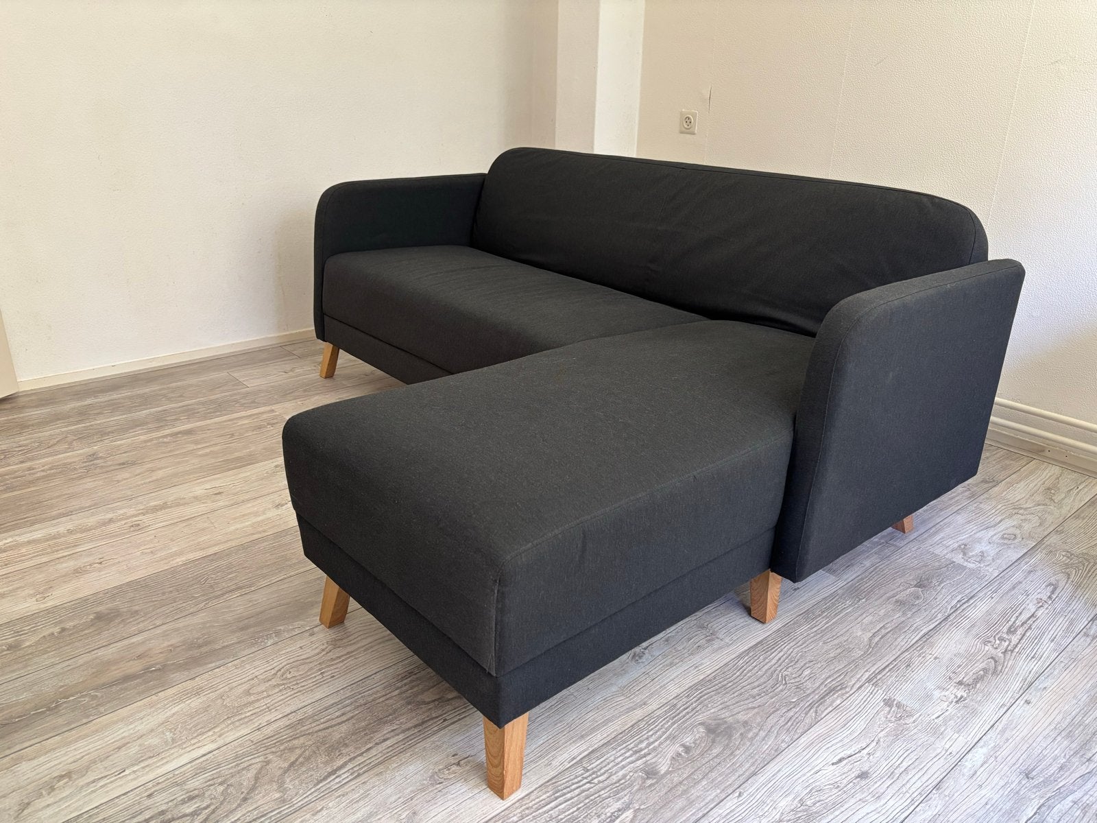 Ikea Linanäs, 3-zitsbank, met chaise longue/ donkergrijs, Ophalen, Gebruikt, 125 tot 150 cm, 150 tot 200 cm
