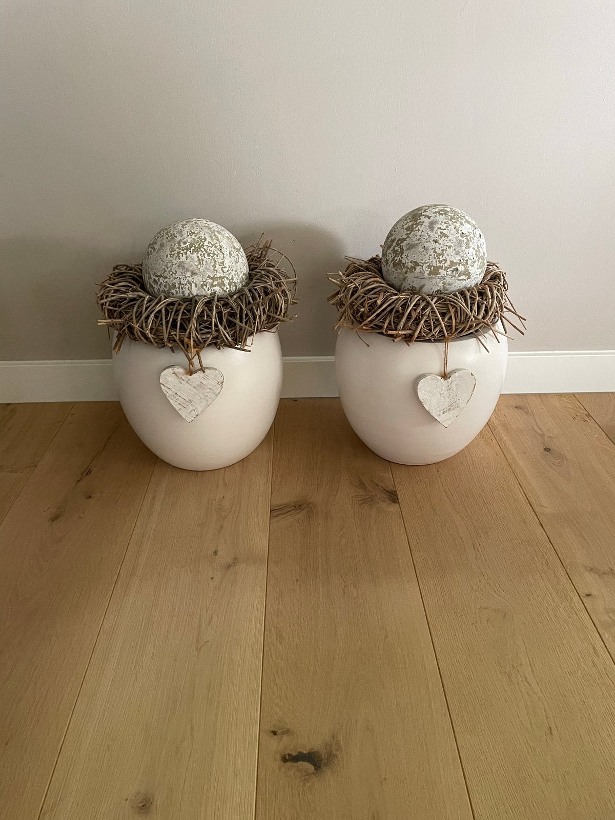 Decoratieve Paaseieren in Nest met Hartje - Set van 2, Ophalen, Gebruikt, Landelijk, Natuurlijk materiaal