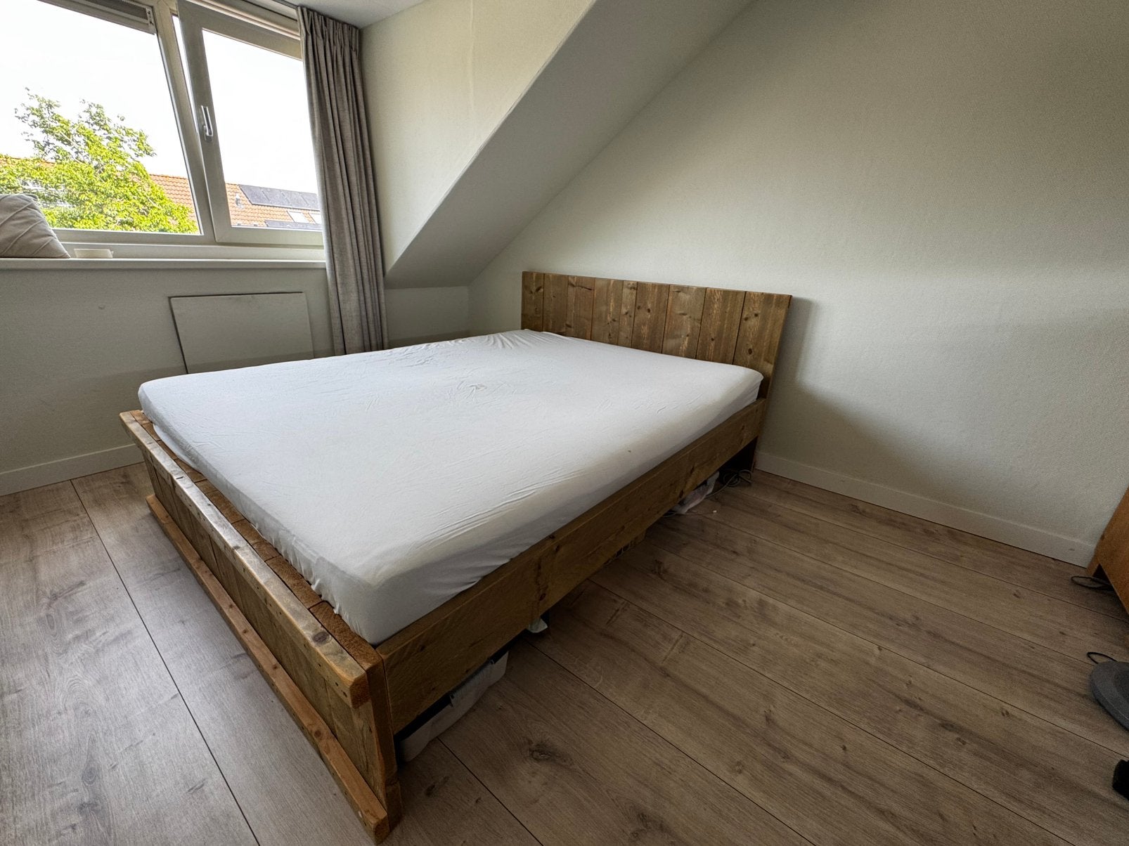 Steigerhouten bed 160x200, Huis en Inrichting, Ophalen, Steigerhout, Tweepersoons, Zo goed als nieuw