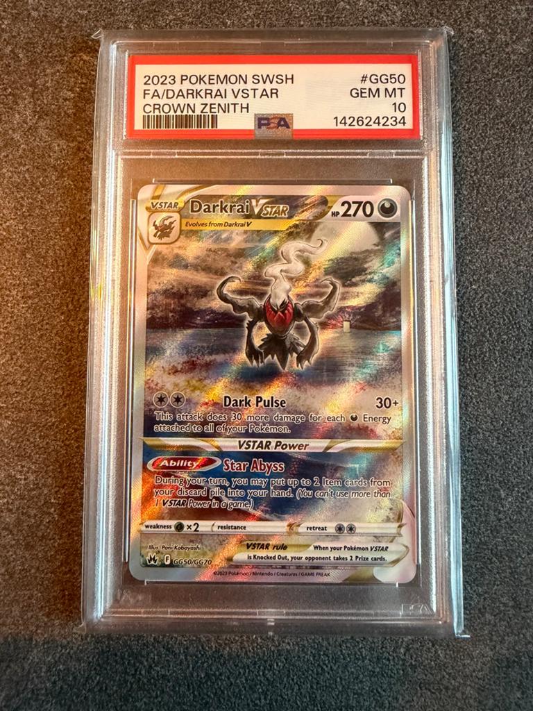 Darkrai Vstar GG50/GG70 Pokémon Crown Zenith Graded PSA 10, Ophalen of Verzenden, Zo goed als nieuw