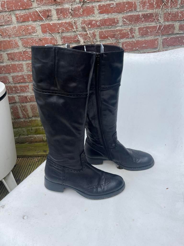 Zwarte leren hoge laarzen met brogue details, Ophalen of Verzenden, Zo goed als nieuw, Dressuur, Schoeisel