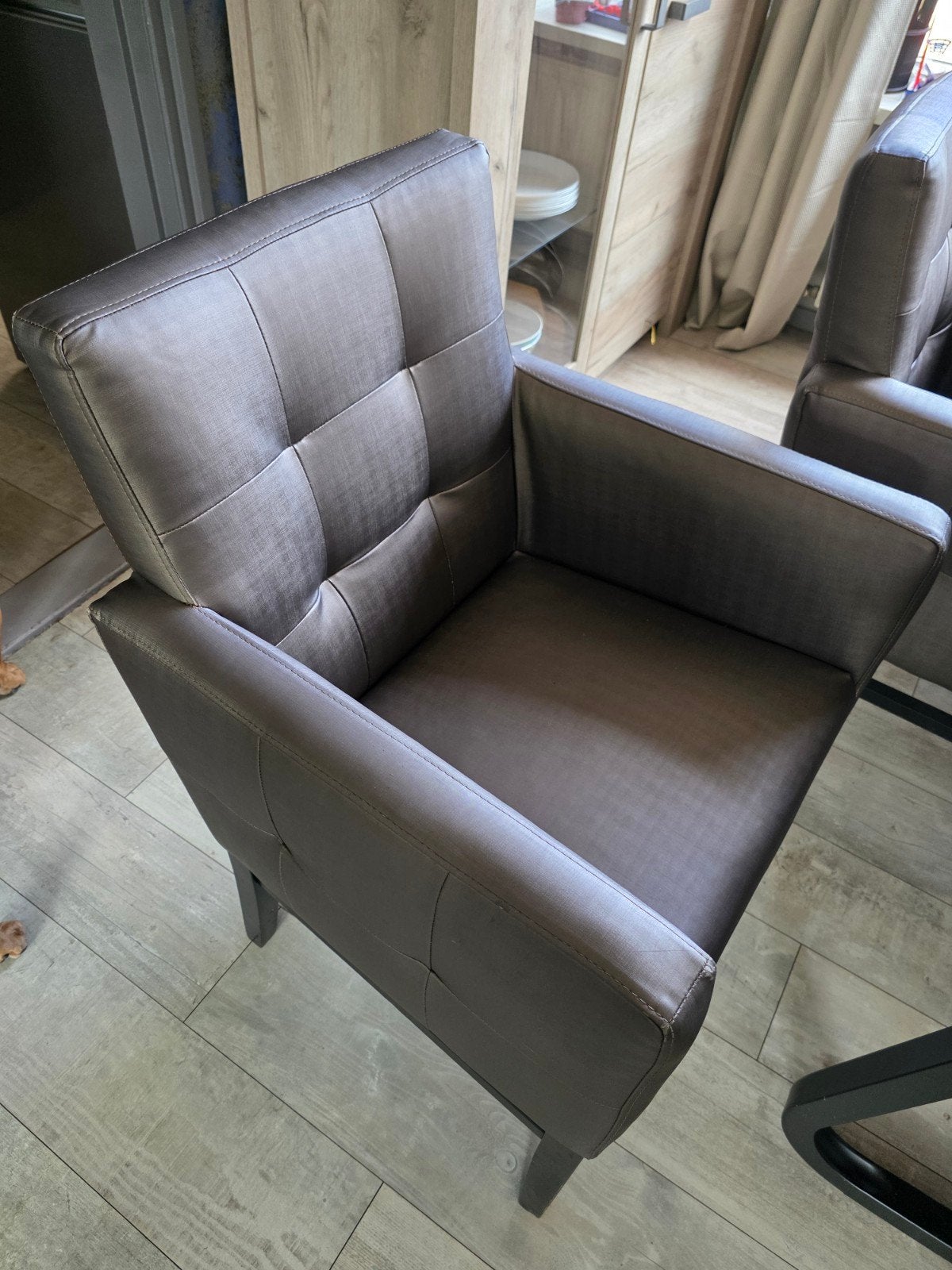 Set van 6 comfortabele (horeca) eetkamerstoelen - (donker)Gr, Ophalen, Gebruikt, Modern, Comfortabel, Eetkamerstoelen, Leer