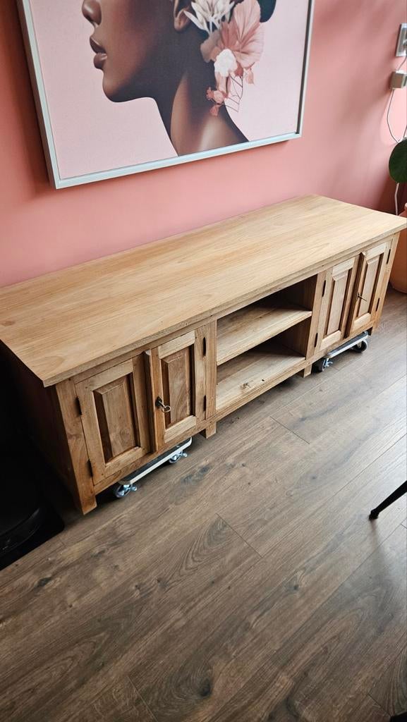 Massief Teak TV meubel - 160x52x53cm, Huis en Inrichting, Kasten | Televisiemeubels, Gebruikt, Minder dan 100 cm, 150 tot 200 cm