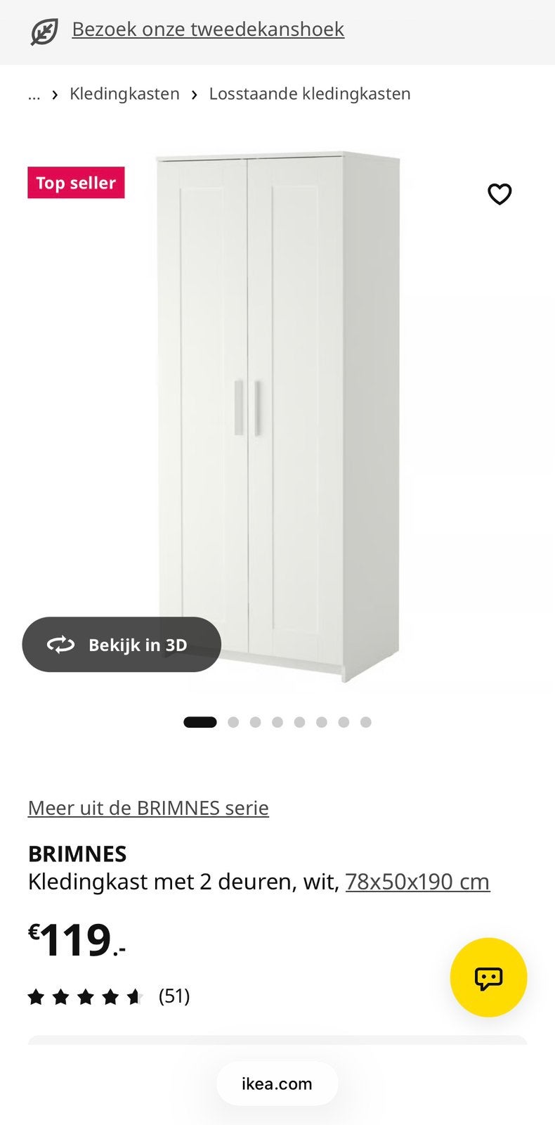 IKEA Brimnes kledingkast, Ophalen, 50 tot 100 cm, Zo goed als nieuw, 150 tot 200 cm
