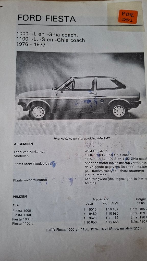 Ford Fiesta 1000-L en Ghia coach, 1100-L en ghia coach, Verzenden, Gebruikt