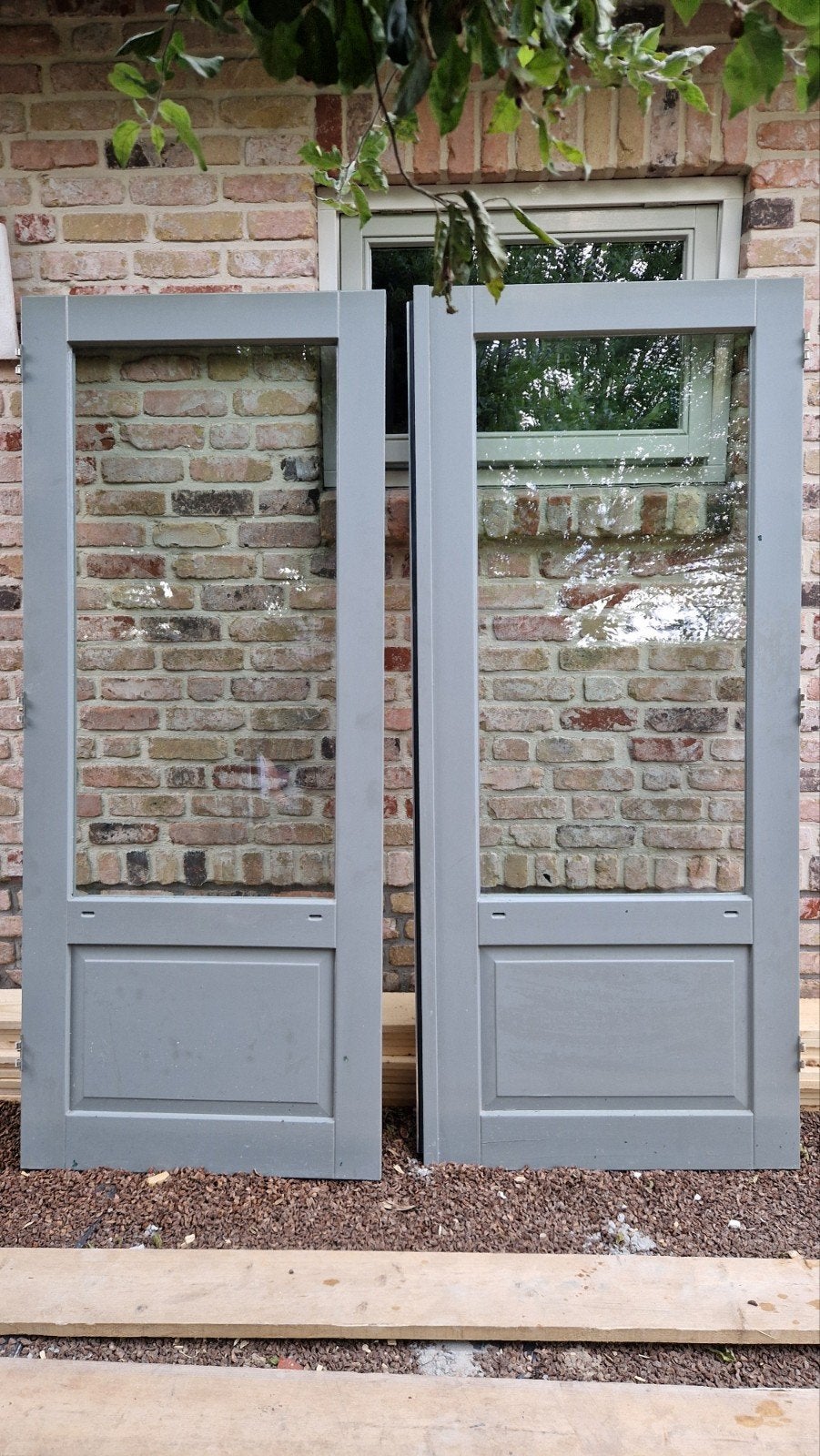 Hardhouten terrasdeuren 179x211.5 (2 deuren), Ophalen, 80 tot 100 cm, 200 tot 215 cm, Glas