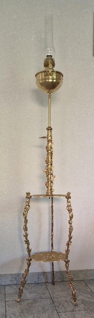Antieke Art Nouveau olielamp, gietijzer staande lamp 1920, Ophalen of Verzenden