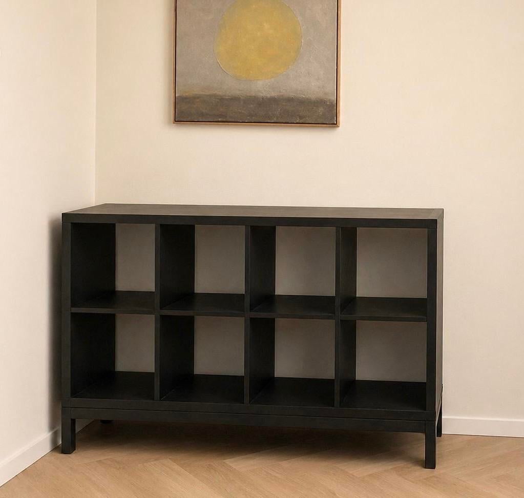 Ikea Kallax Stellingkast Zwart/bruin met onderstel, Ophalen, Zo goed als nieuw