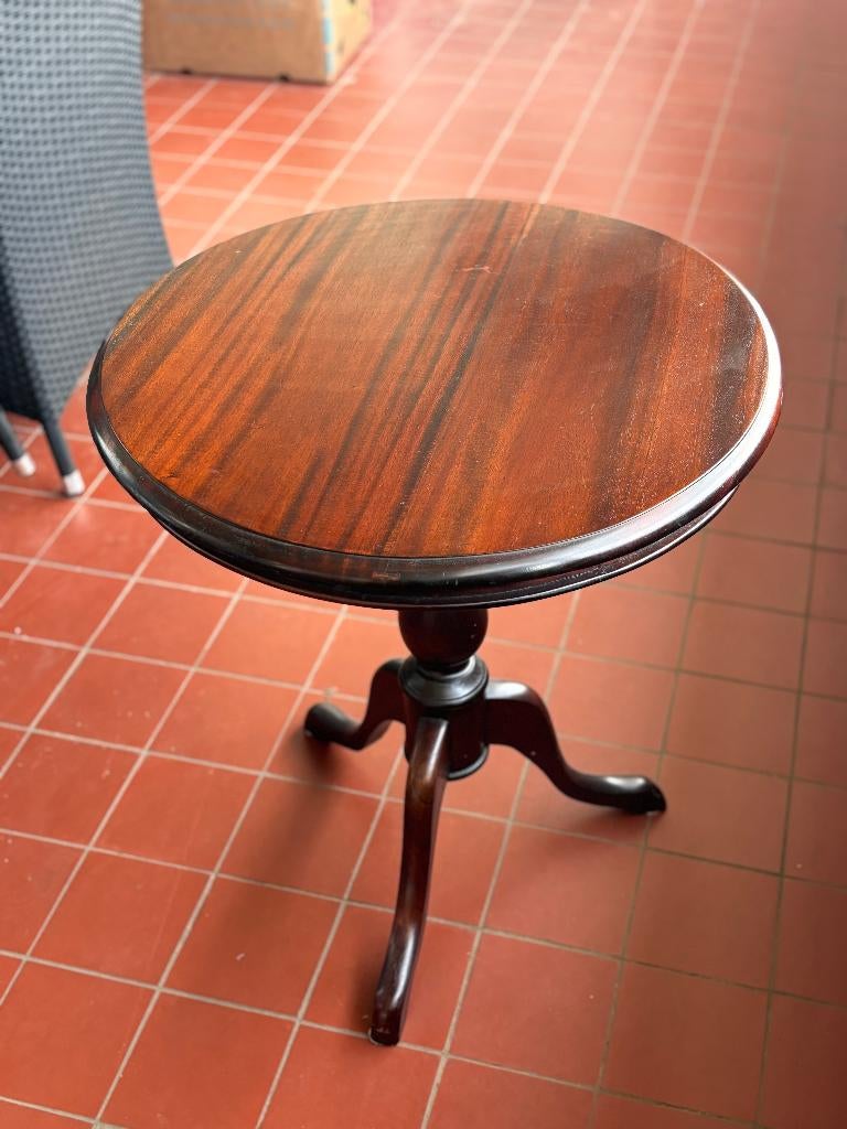 Antieke Ronde Bijzettafel Mahonie Bruin Hout Tripod, Ophalen