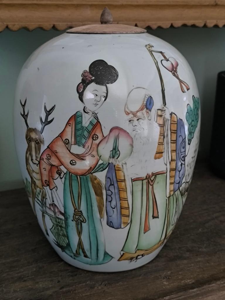 Antiek Chinees porselein dekselpot, Ophalen of Verzenden