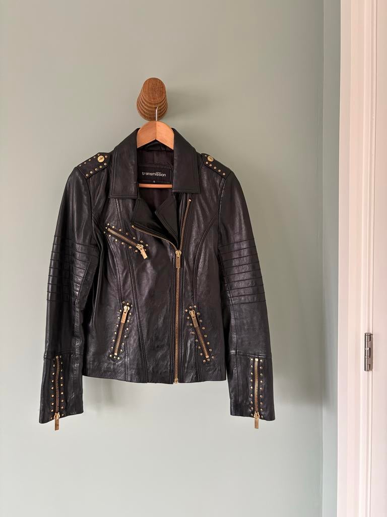 Zwart lederen jas Transmission maat S, Kleding | Dames, Ophalen of Verzenden, Zo goed als nieuw, Maat 36 (S), Zwart