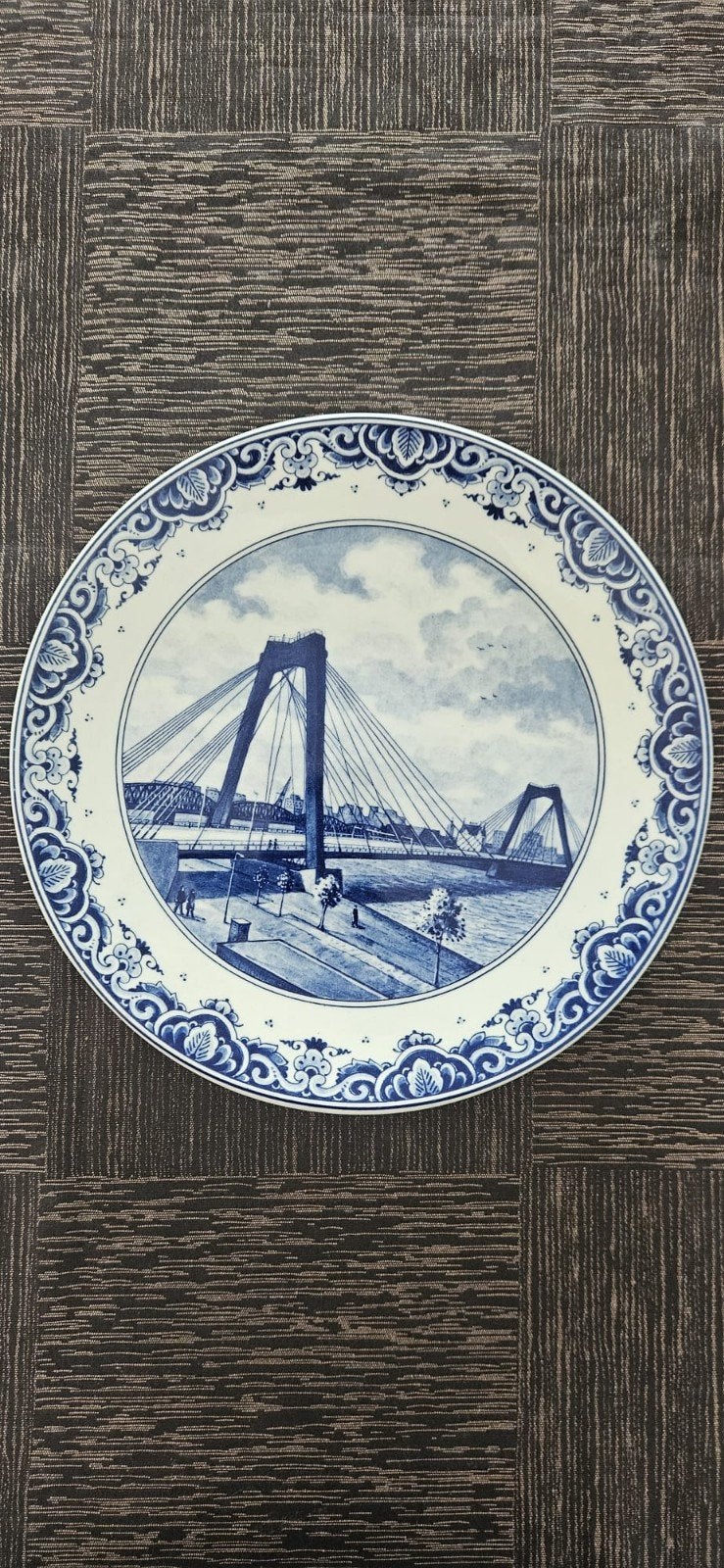 Zeldzaam Delfts Blauw Wandbord Willemsbrug Rotterdam, Ophalen of Verzenden