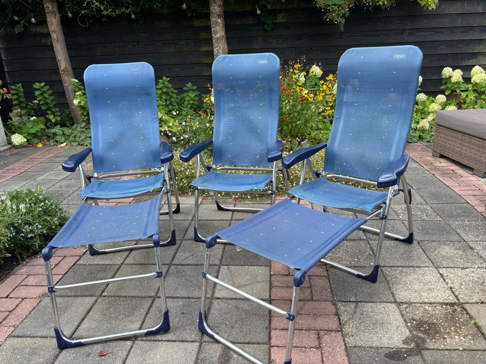 Set van 3 Crespo campingstoelen met 2 voetenbankjes, Ophalen, Gebruikt, Campingstoel