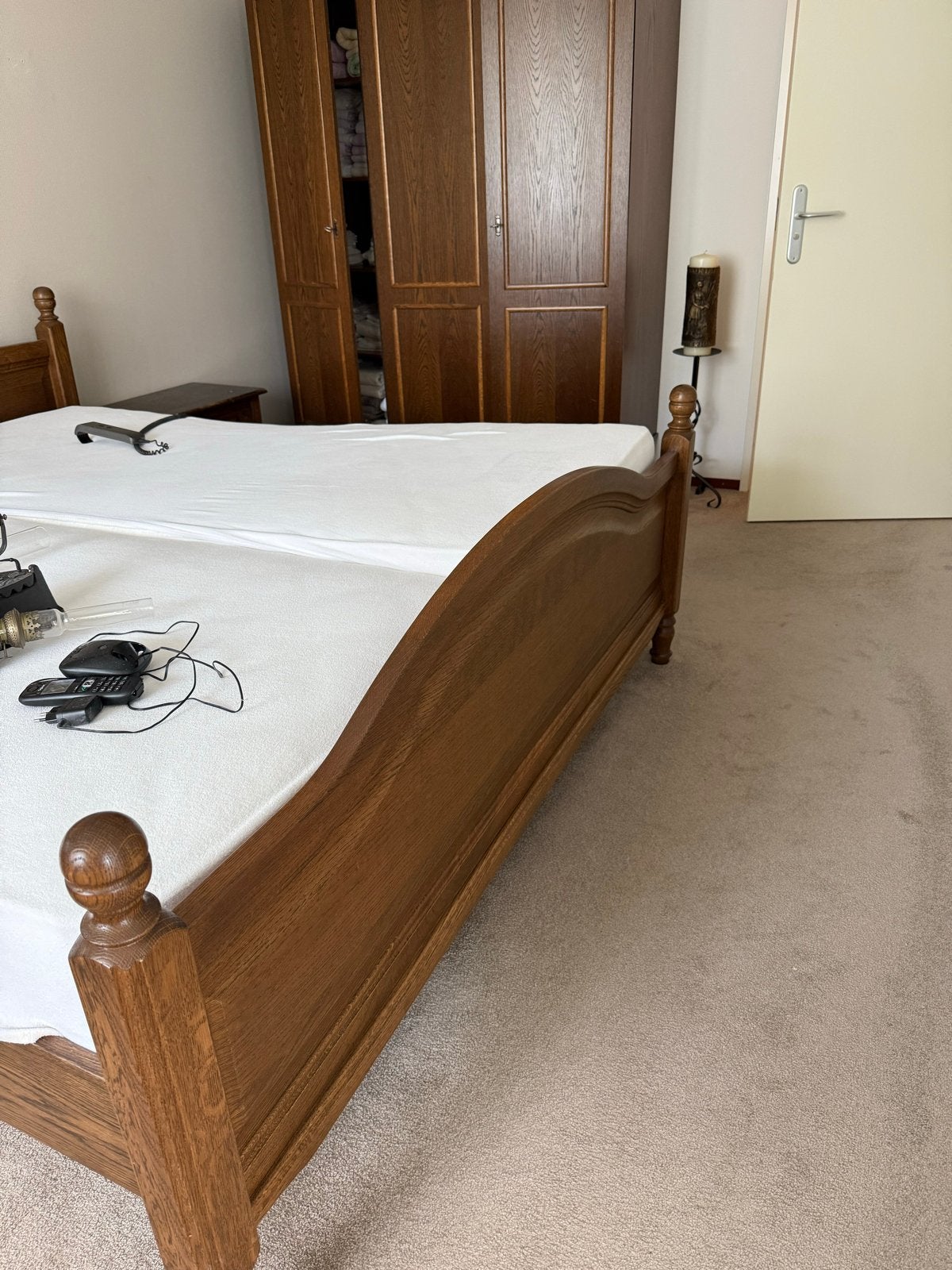 Massief eiken 2-persoonsbed ,elektrisch verstelbare Auping, Huis en Inrichting, Slaapkamer | Bedden, Ophalen, Tweepersoons, Hout