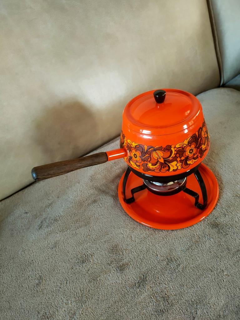 Retro fondueset oranje Brabantia, Witgoed en Apparatuur, Fonduesets, Ophalen of Verzenden, Zo goed als nieuw, Brander, Fondueset