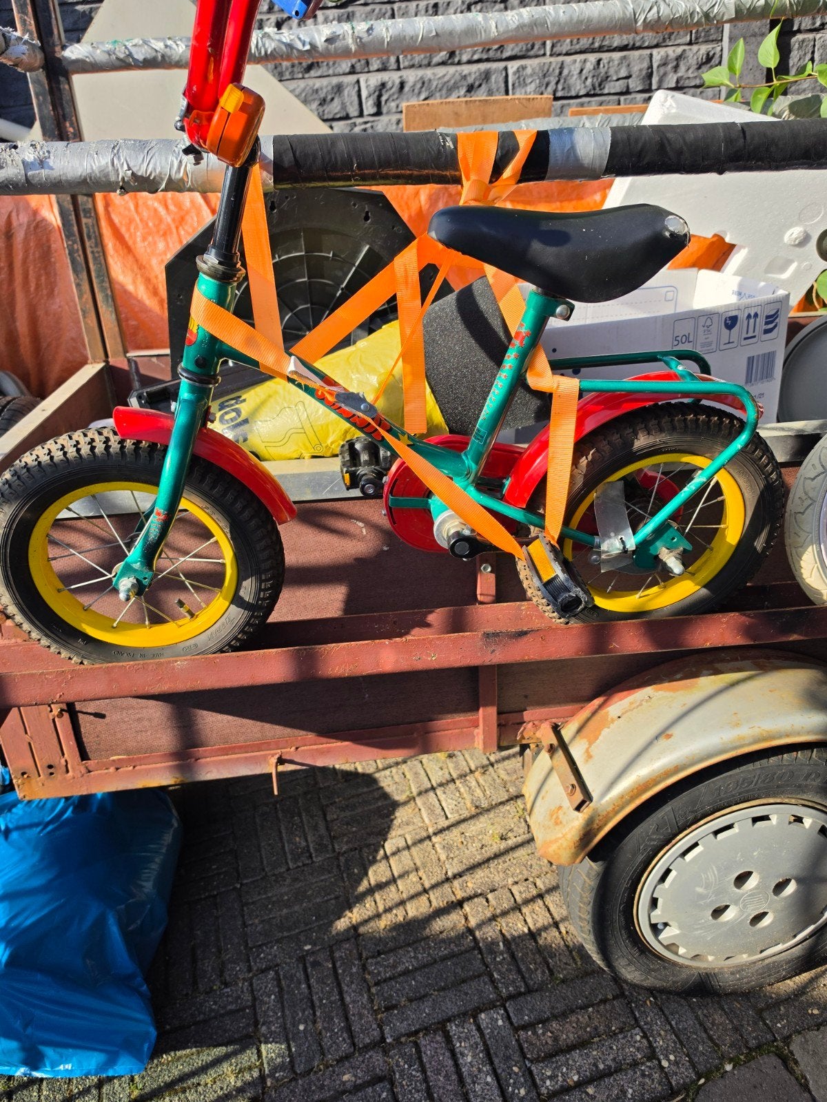 Kinderfiets 12 inch - Groen/Rood met zijwieltjes, Ophalen of Verzenden