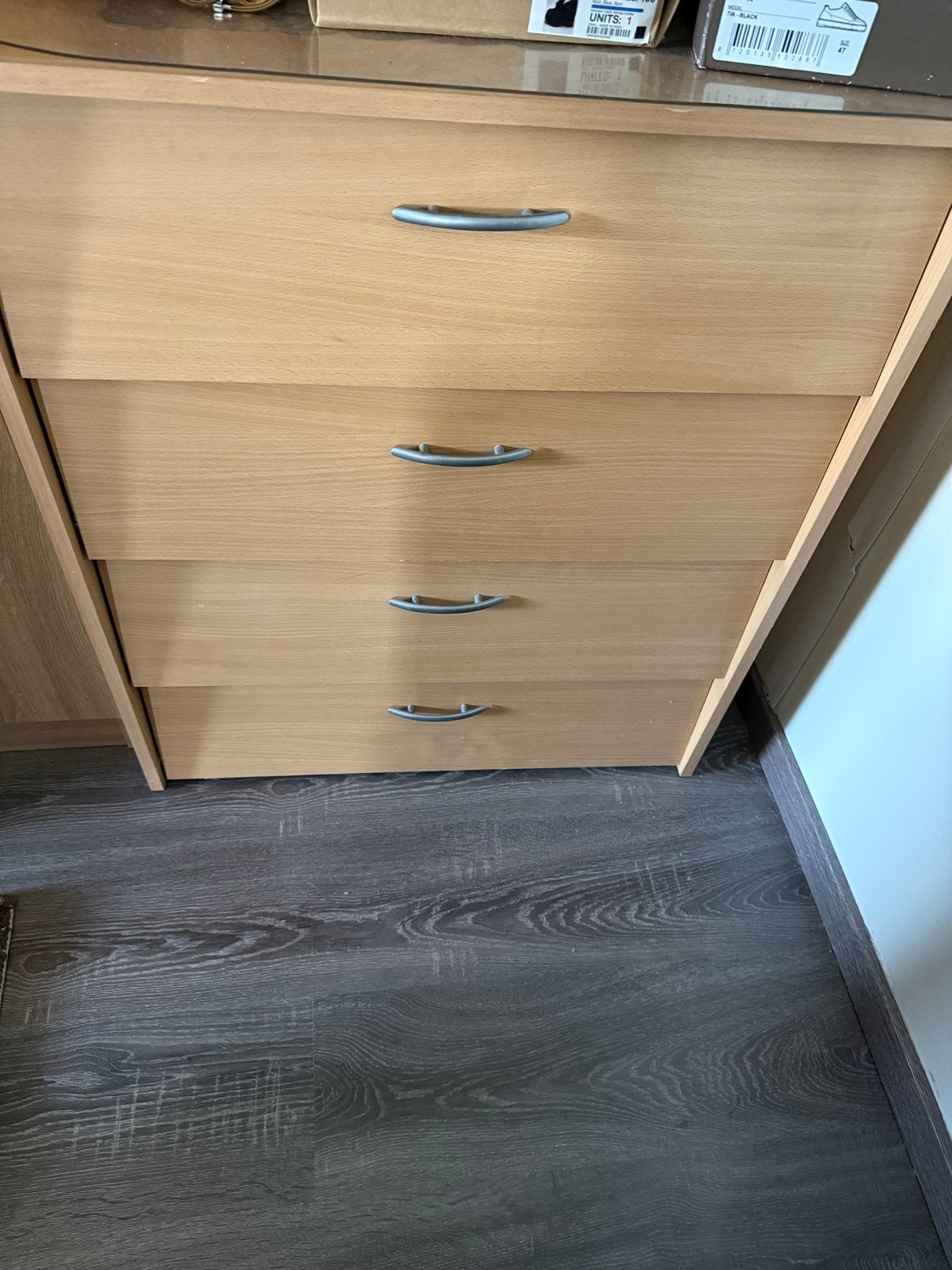Houten ladenkast met 4 laden, Ophalen, Gebruikt, 100 tot 150 cm, 50 tot 100 cm