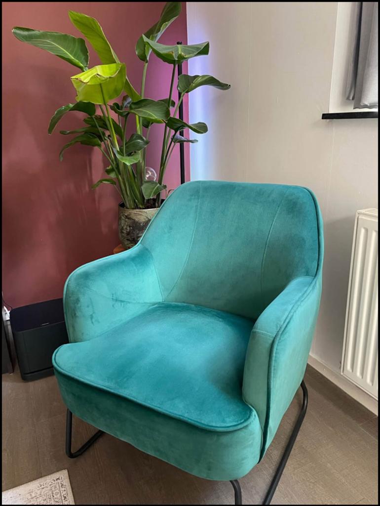 Fauteuil velvet groen, Ophalen, 75 tot 100 cm, Stof, 50 tot 75 cm