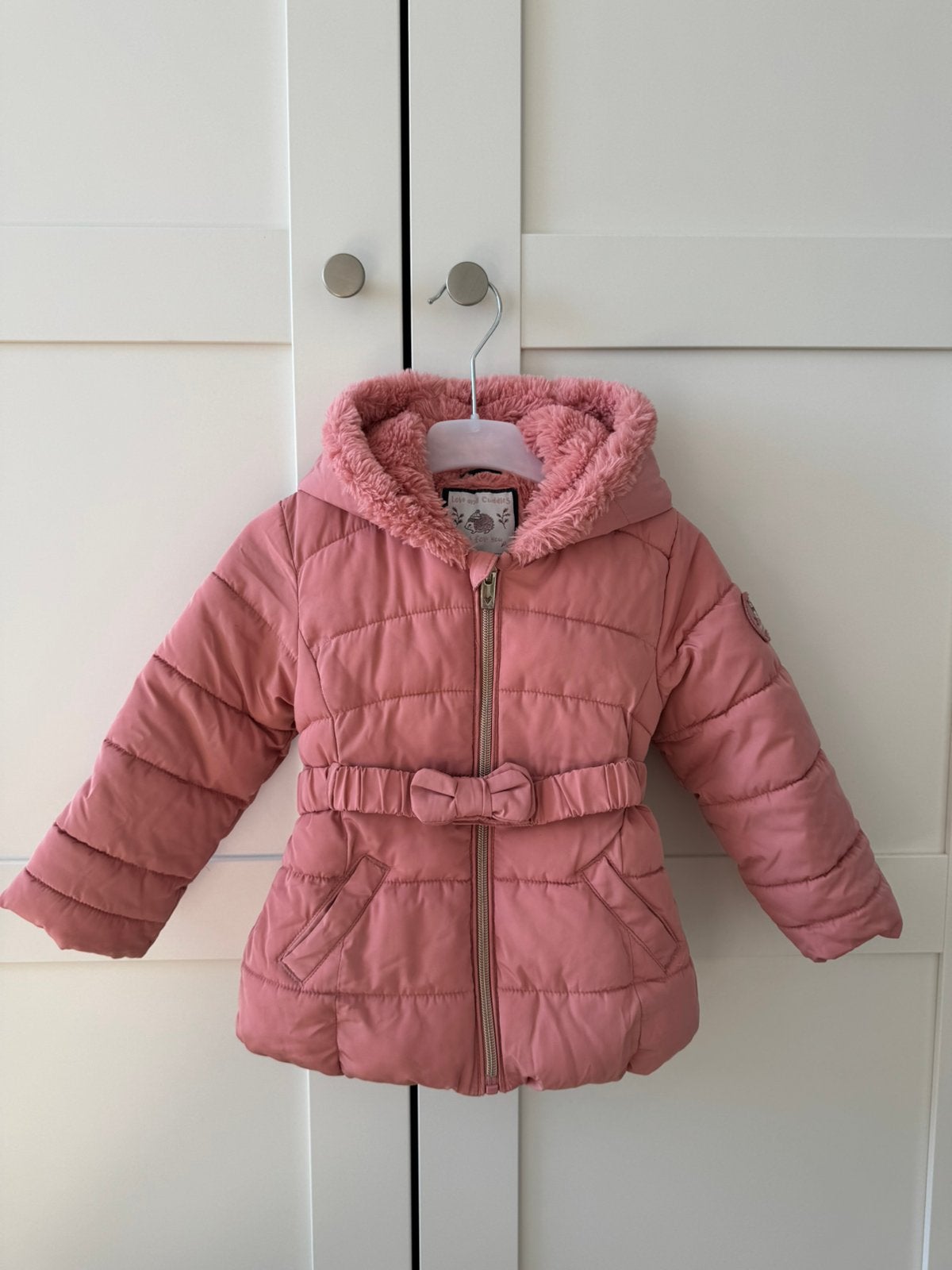 Winterjas met optionele riem - maat 92 - roze, Ophalen of Verzenden, Zo goed als nieuw, Meisje, Jas
