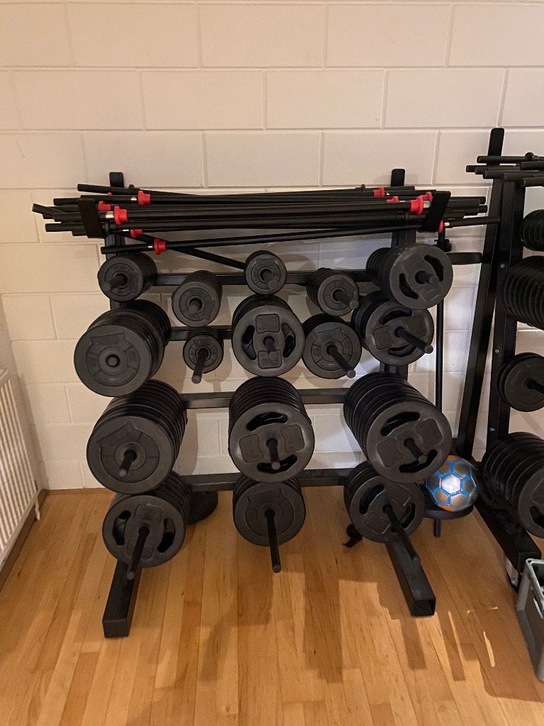 Bodypump set, Ophalen, Gebruikt, Benen, Halterstangen