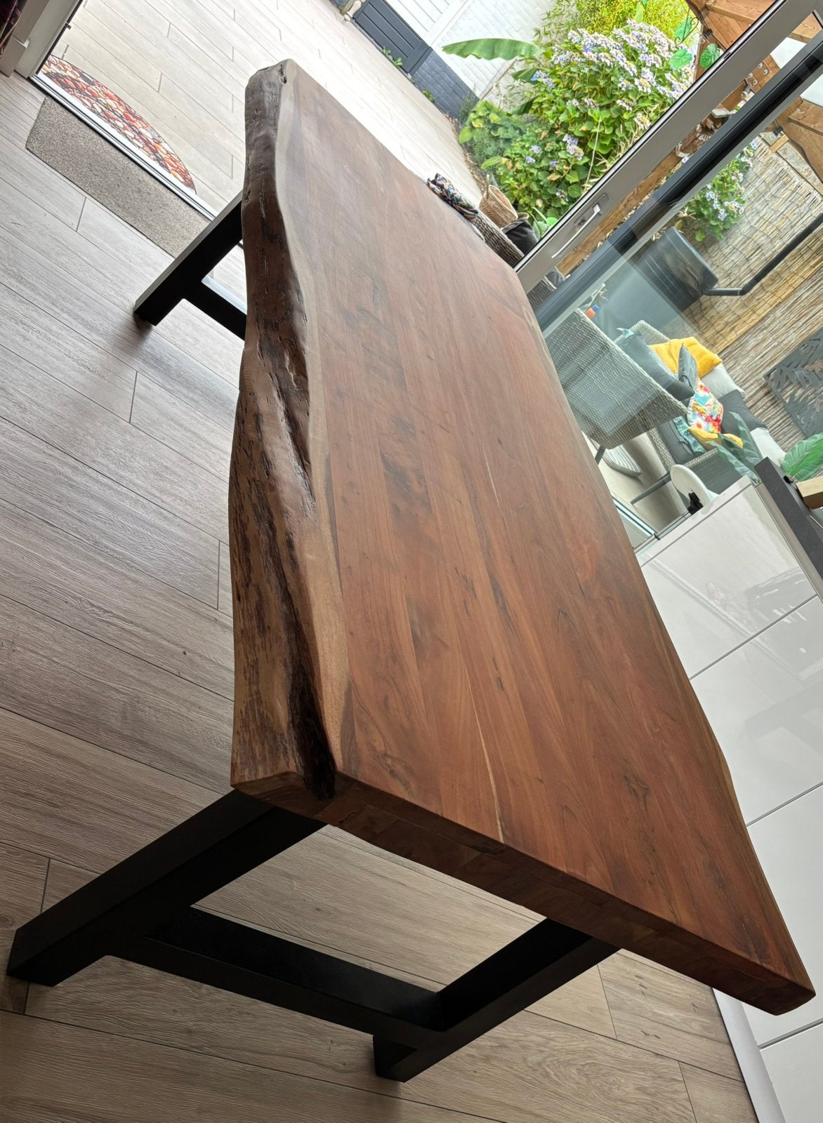 Boomstamtafel lang 240cm x 100cm Blad:Acacia, Huis en Inrichting, Ophalen, 200 cm of meer, 50 tot 100 cm, Zo goed als nieuw