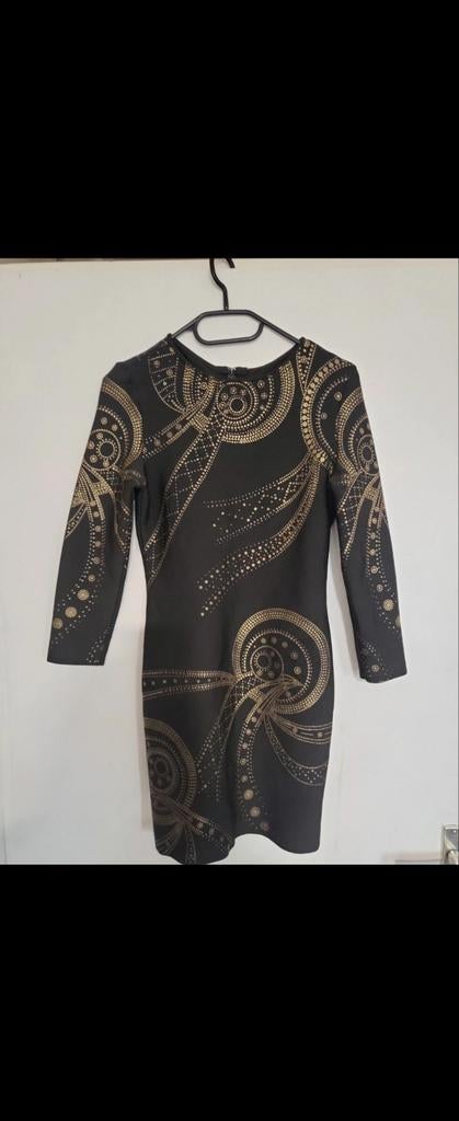 Zwart Bandage Jurkje met Gouden Print, Kleding | Dames, Zwart, Ophalen of Verzenden, Maat 36 (S), Boven de knie