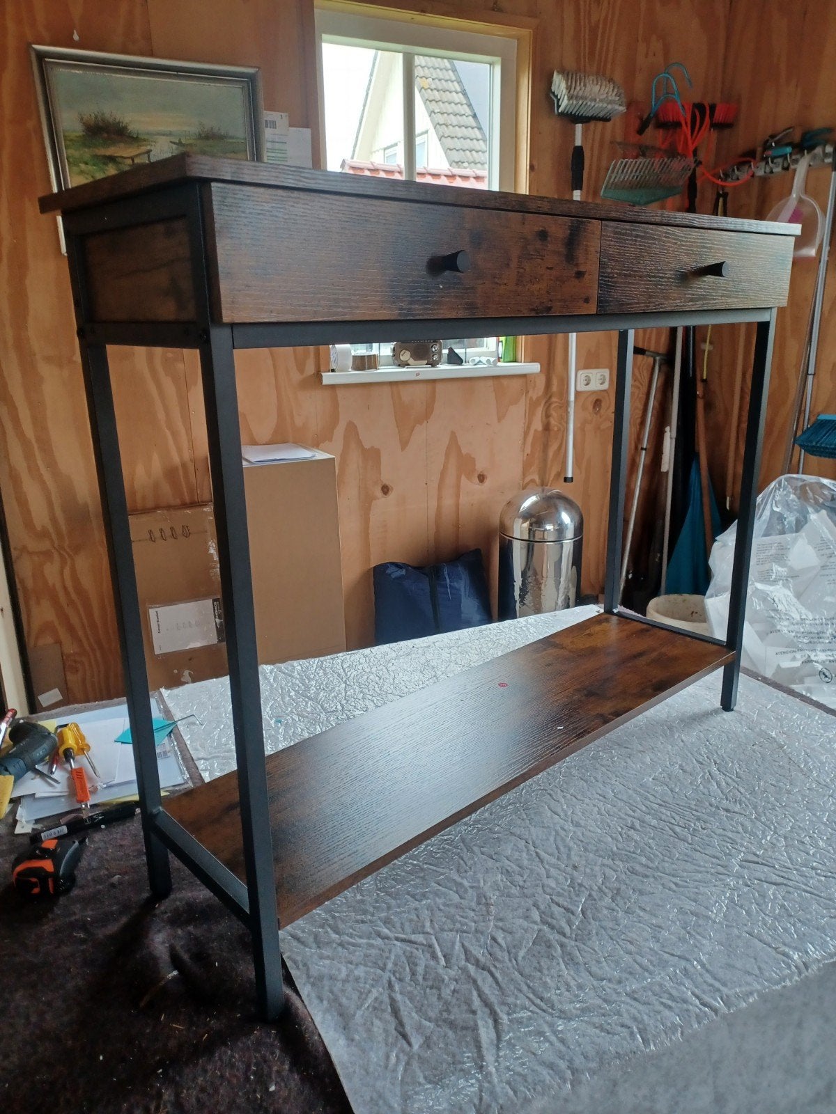 Haltafel met 2 lades en ijzeren frame - Zwart (100x30x80cm), 50 tot 100 cm, Nieuw, Industrieel, Ophalen