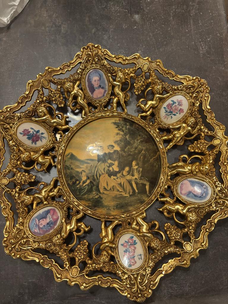 Groot wandbord met engeltjes, brons/koper, gesigneerd, Ophalen of Verzenden, Brons