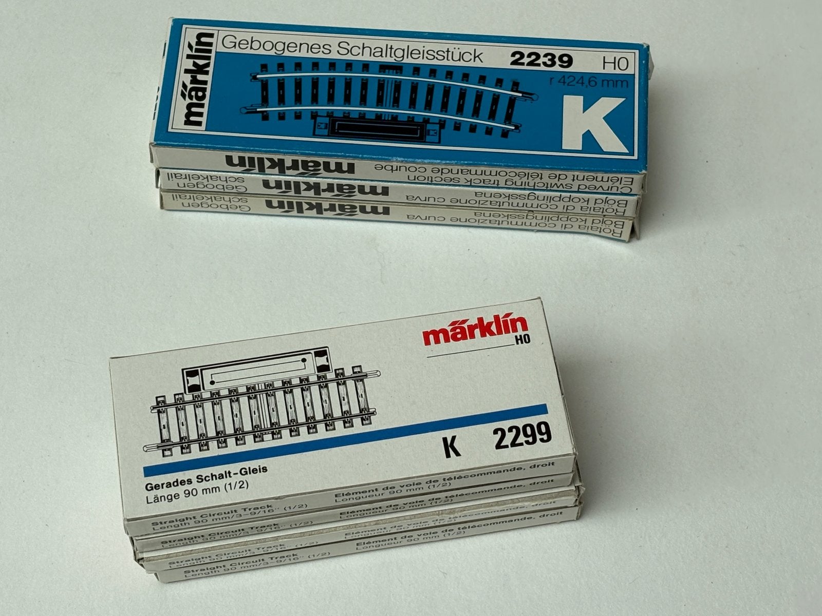 7 x Marklin H0 K-rail Gebogen & rechte schakelrail 2299 2239, Gebruikt, Gelijkstroom, Rails, Ophalen of Verzenden