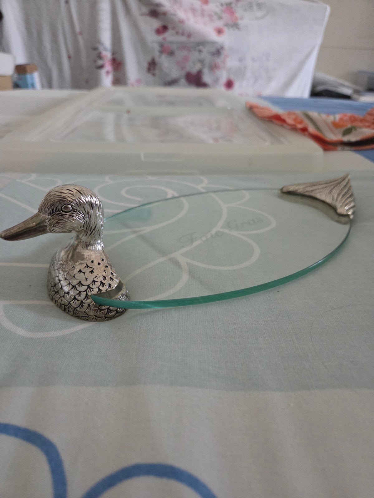 Vintage verzilverd foie gras bord eend, Ophalen of Verzenden