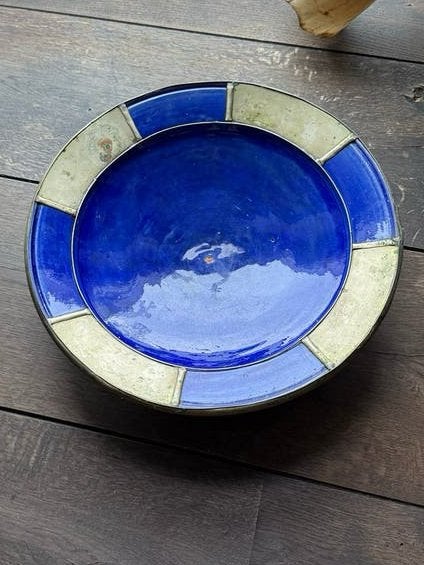 Marokkaanse Presenteerschaal - Blauw Geglazuurd met Goud, Ophalen of Verzenden