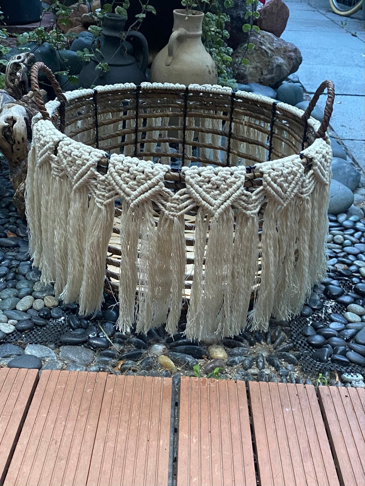 Handgemaakte Boho Macramé Opbergmand Ø42 cm, Ophalen, Mand, Rond, Nieuw