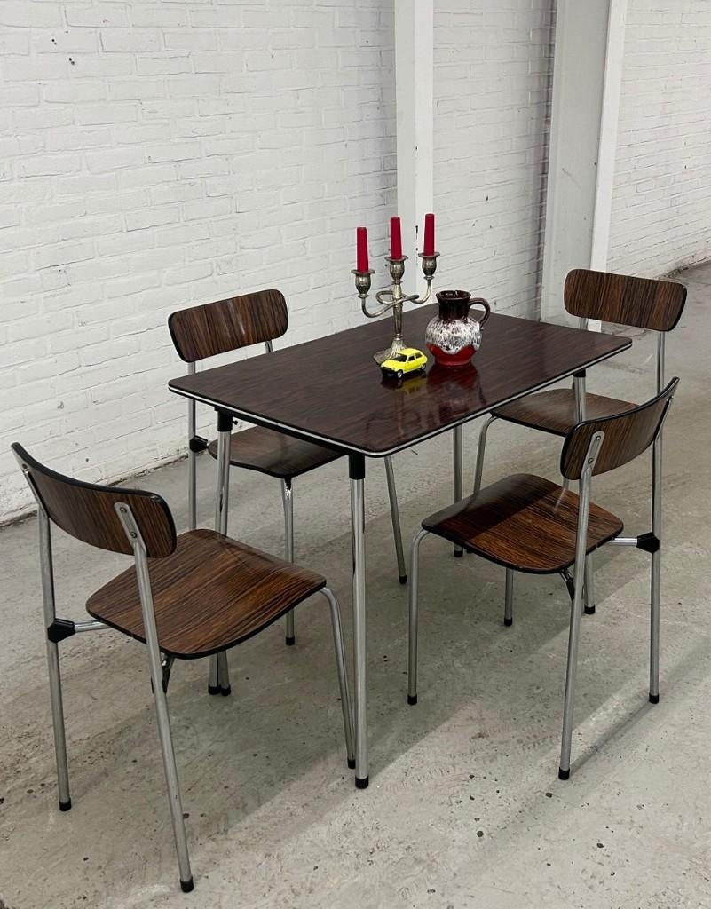 Vintage formica tafel met stoelen, Gebruikt, 100 tot 150 cm, ., .