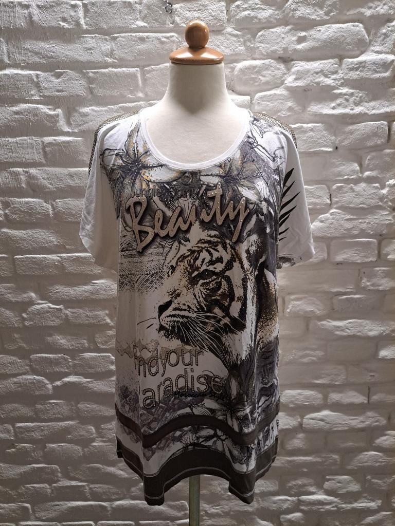 Canda Premium T-shirt met tijgerprint, maat L (valt groter), Kleding | Dames, Verzenden, Maat 42/44 (L), Zo goed als nieuw, Korte mouw