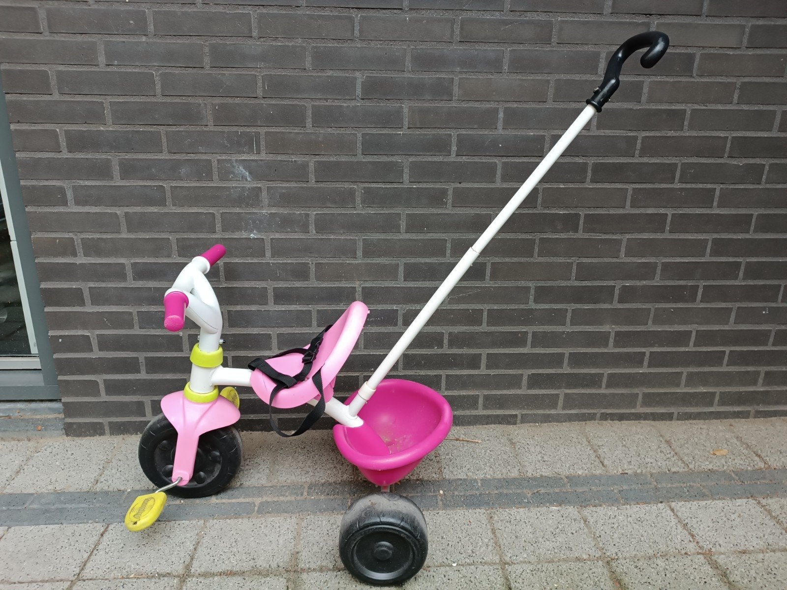 Smoby driewieler roze met duwstang, Ophalen, Gebruikt, Minder dan 16 inch, Smoby